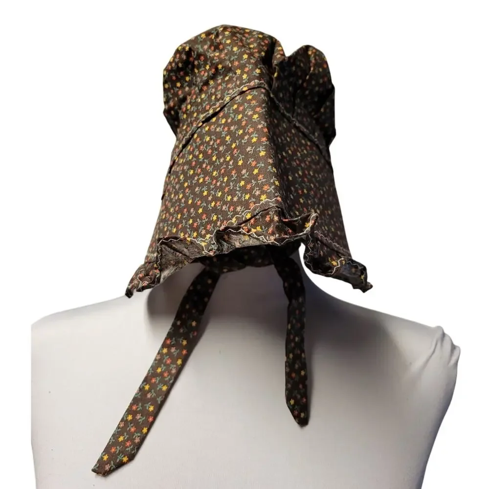 Hand Sewn Calico Micro Floral Bonnet Prairie Style Farm Country 1800s Child Size - Picture 2 of 3